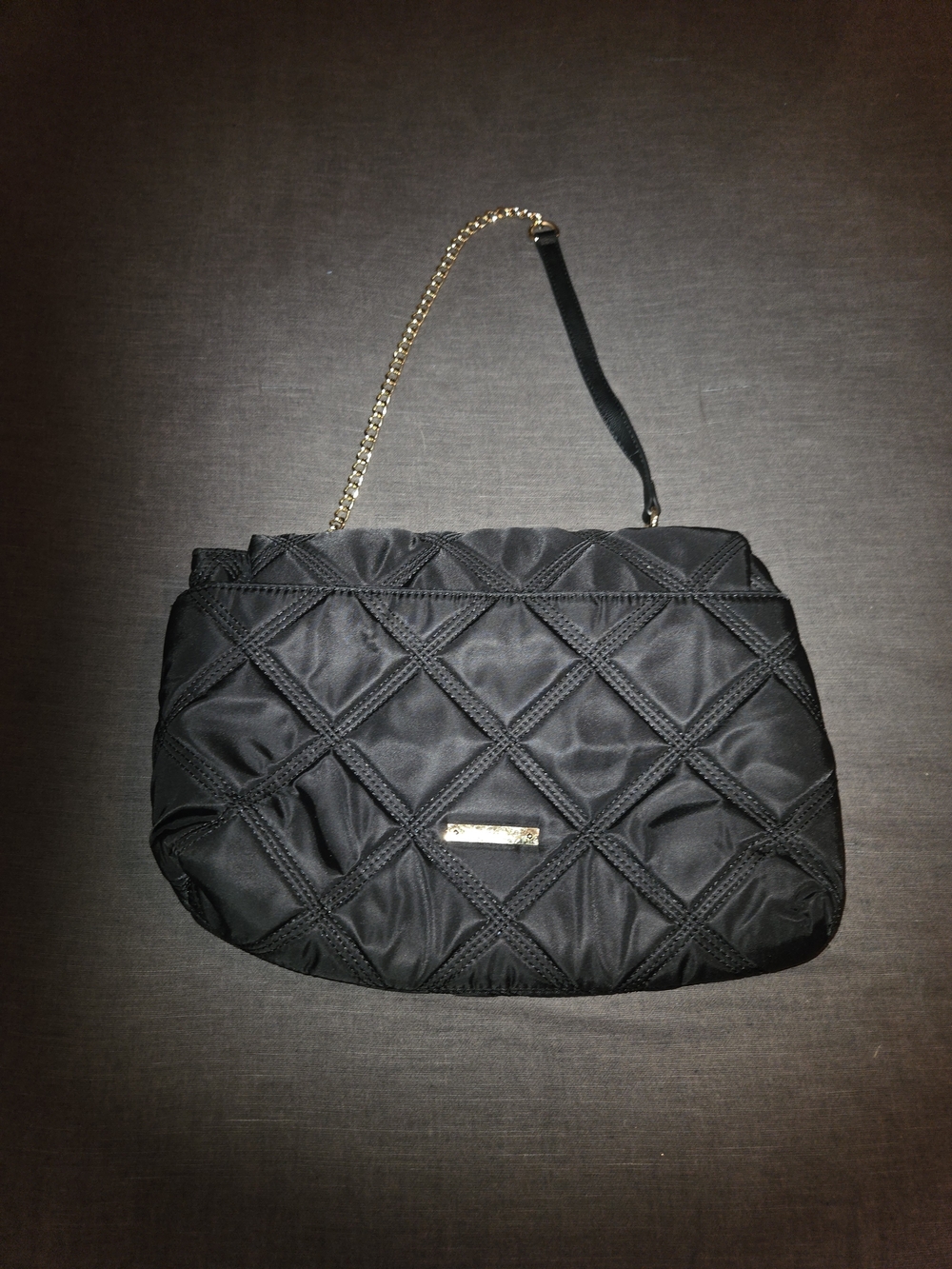 Betsey Johnson Black Quilted Puffer Shoulder Bag Gold Chain